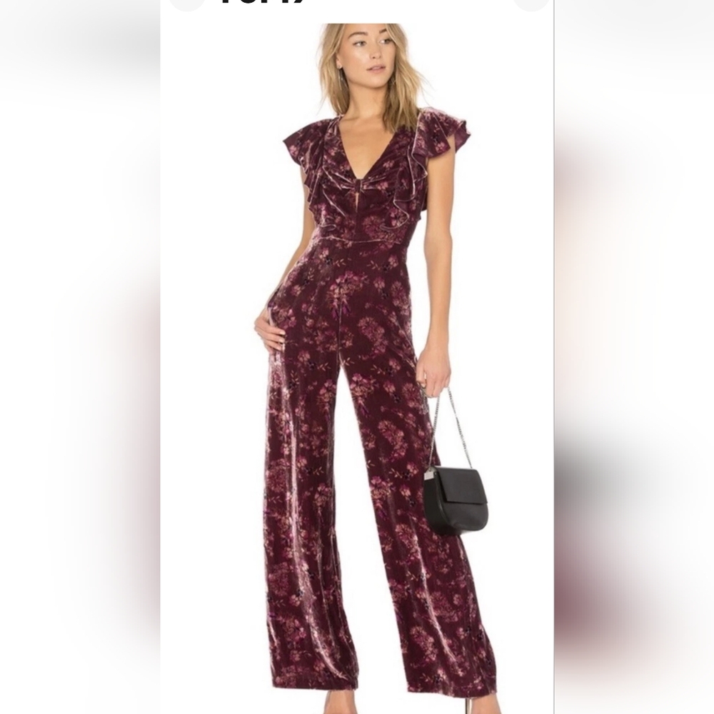NWOT REBECCA TAYLOR FLORAL VELVET JUMPSUIT - Picture 2 of 10
